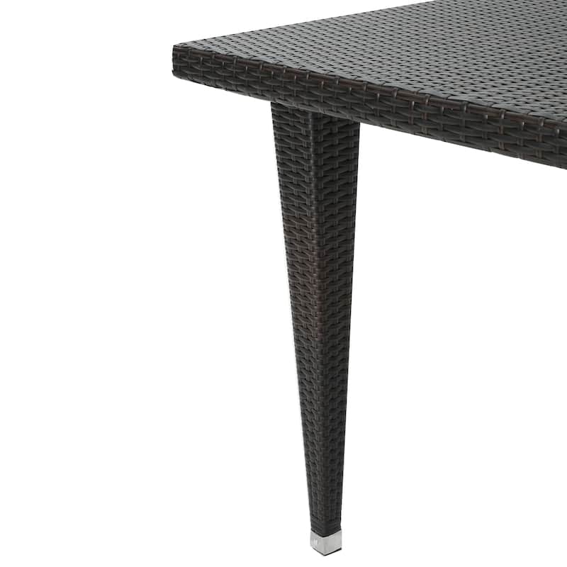 Roomfitters 73.5" Rectangular Outdoor Dining Table, Weather-Resistant Woven Resin Wicker with Iron Frame, Brown Multi