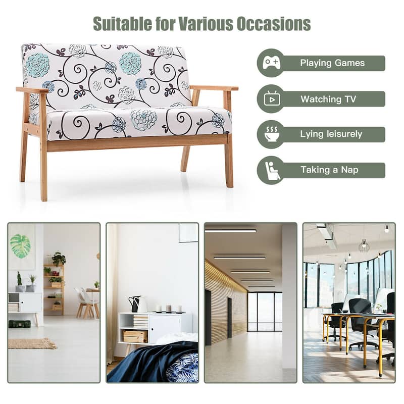 Gymax Modern Fabric Loveseat Sofa Couch Upholstered 2-Seat Wood - 45'' x 26.5'' x 32''