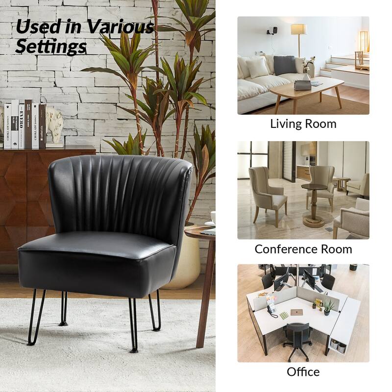 Donia Modern Faux Leather Armless Wingback Side Chair with Metal Legs Set of 2 by HULALA HOME