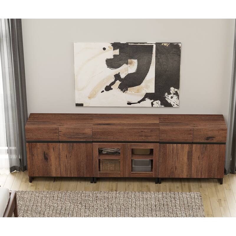 WAMPAT Modern Dresser with Adjustable Shelves and Drawer, 3 in 1 Storage Cabinet with Glass Doors, Chest of Drawers for Bedroom