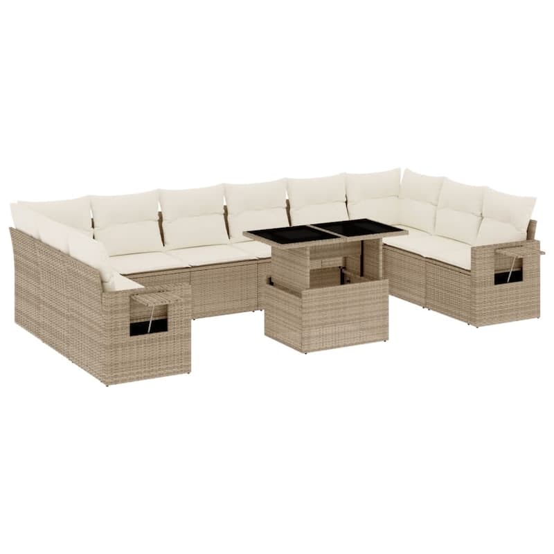 vidaXL Patio Sofa Set with Cushions Outdoor Furniture 11 Piece Poly Rattan - 24.4 x 24.4 x 27.2