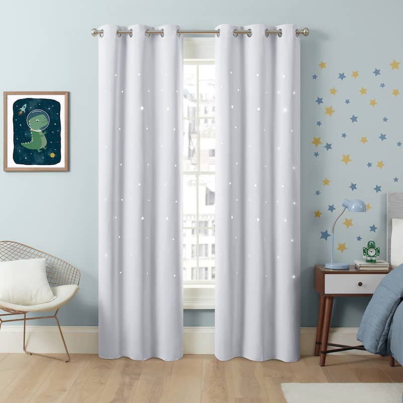 Eclipse Shooting Star Kids Room Darkening Curtain Panel Pair - 34x84 - 84 Inches - Silver White