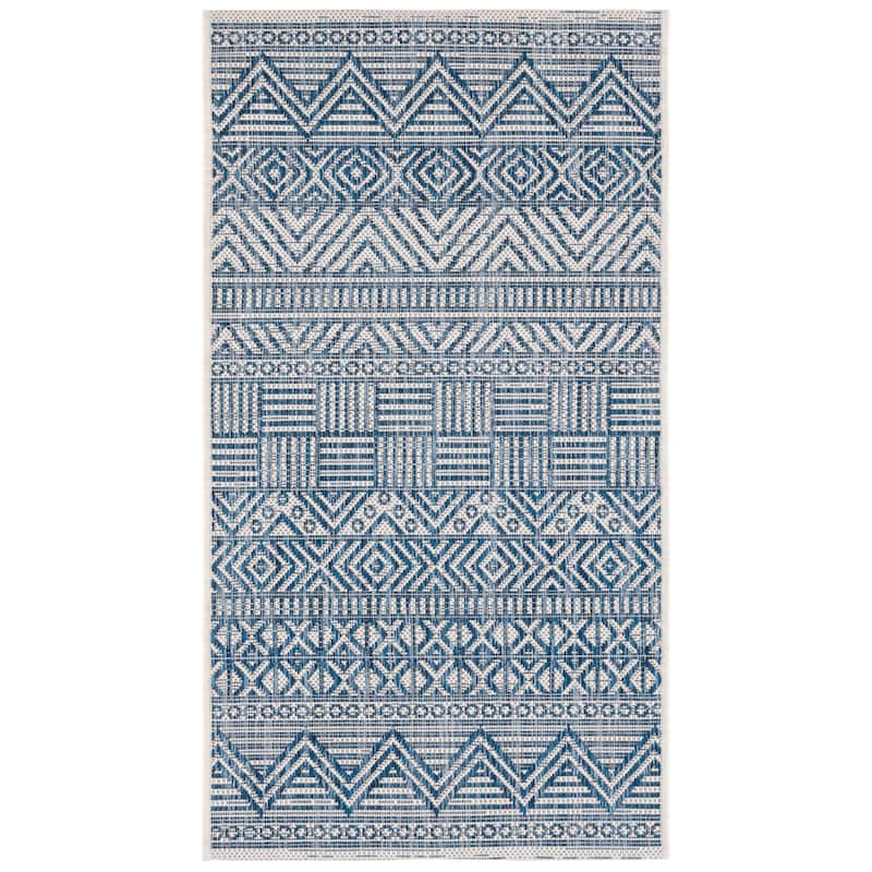 SAFAVIEH Courtyard Rozenn Indoor/ Outdoor Waterproof Patio Backyard Rug - 2' x 3'7" - Ivory/Navy