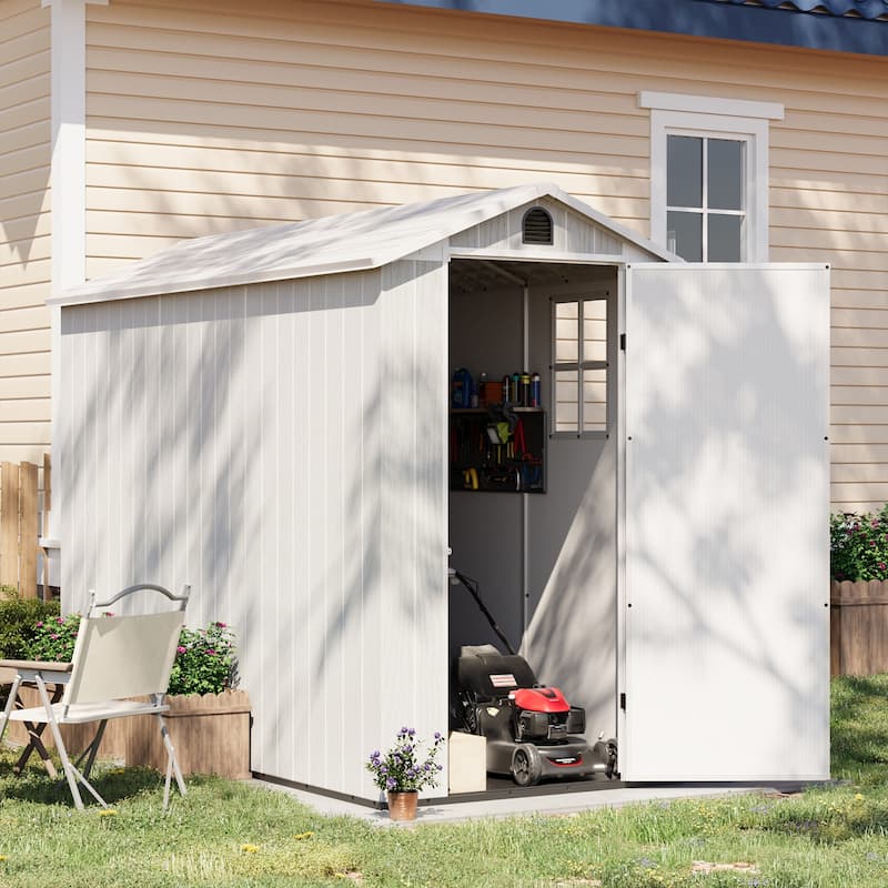 Patiowell 6'x 4' & 4'x 4' & 4'x 8' Plastic Outdoor Storage Shed, Resin Shed with Floor, White