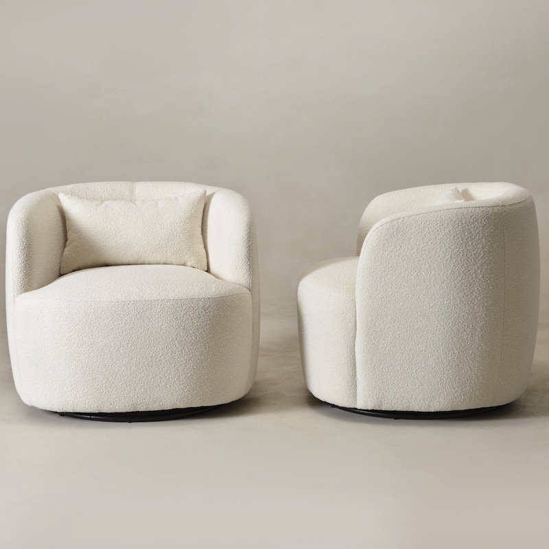 KINWELL 34" Wide Boucle Upholstered Sherpa Swivel Armchair (Set of 2)