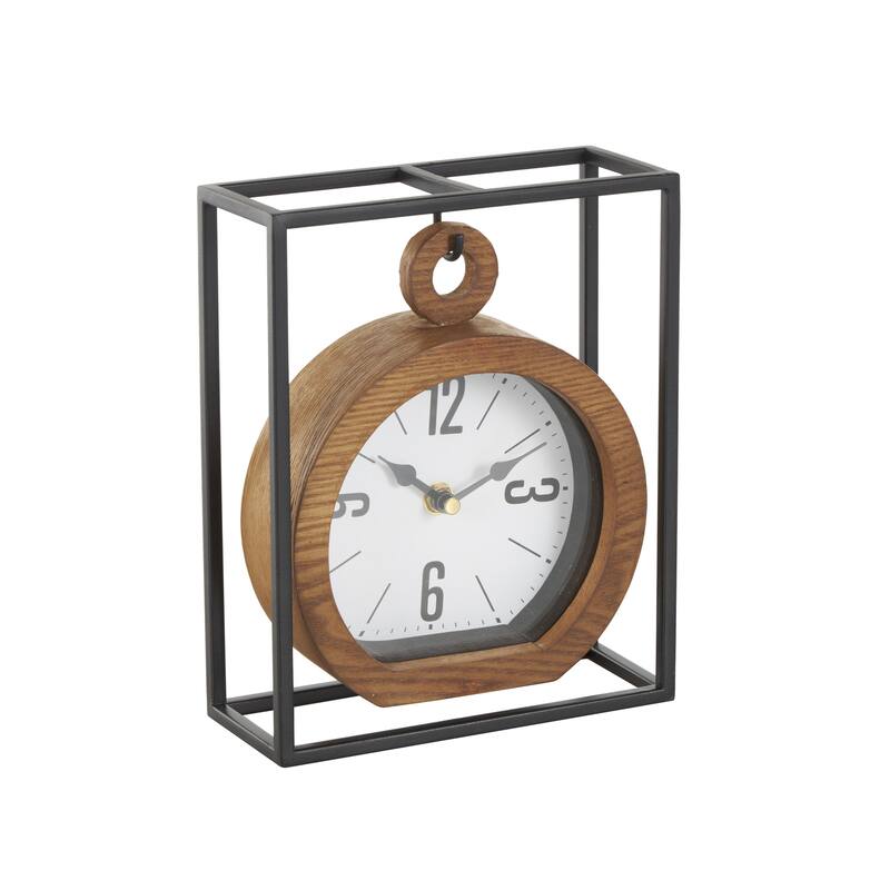 Metal Suspended Decorative Clock with Black Frame - Brown - Roche River Decor