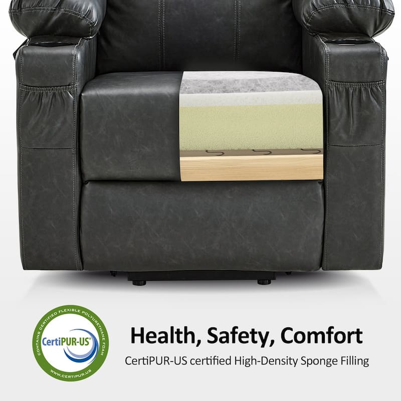 MCombo Large Power Lift Recliner Leather Chair with Massage, Heat, Cup Holders,Extended Footrest, Leather 7516