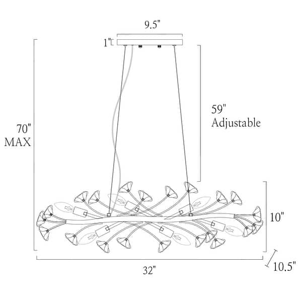 dimension image slide 1 of 2, Veitchii Modern Glam Art Deco Chandelier 6-Light Linear Dining Room Lights with Ceramic Flower - L 32.2"* W 10.2"* H 10.2"