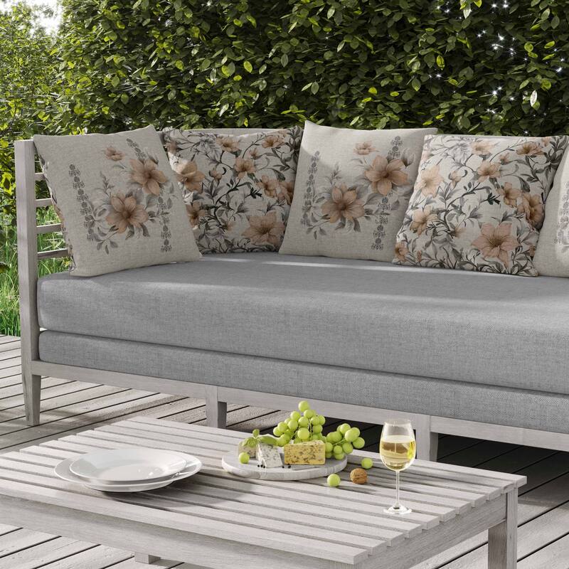 Petal Perfection Indoor/Outdoor Reversible Throw Pillow Grey and Timberwolf