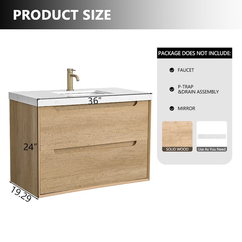 24"36"48"60"72"84" Floating Bathroom Vanity with Engineered Top Rectangulare Sink Solid Wood