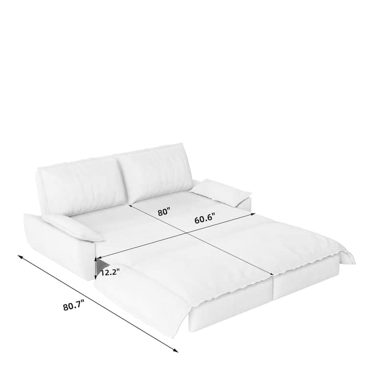 73.2" Queen Pull Out Sofa Bed, 3-in-1 Convertible Sleeper Sofa, Multi-Functional Corduroy Loveseat Bed - Orange