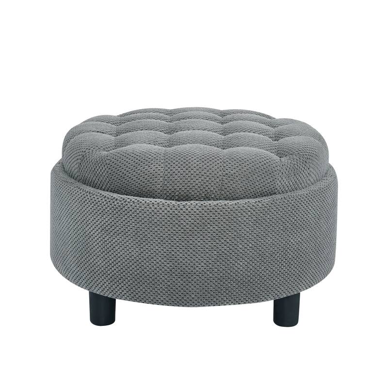 25"Round Storage Ottoman with Tray,ModernTufted Fabric Circle Coffee Table with Storage,Upholstered Ottoman with Removable Top
