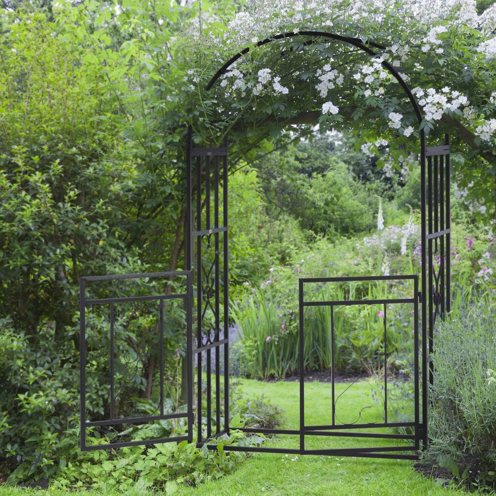 Outsunny 45" x 20" x 81" Steel Metal Decorative Backyard Arch Arbor with Gate