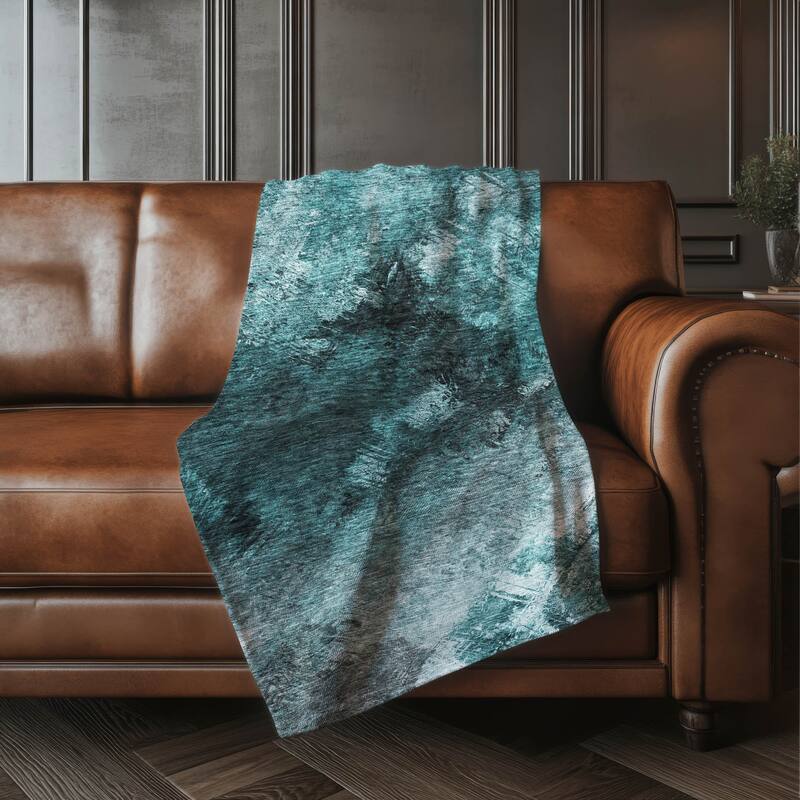 Premium Machine Washable Modern Abstract Sherpa Throw Blanket - Teal - 4'2" x 5'10"