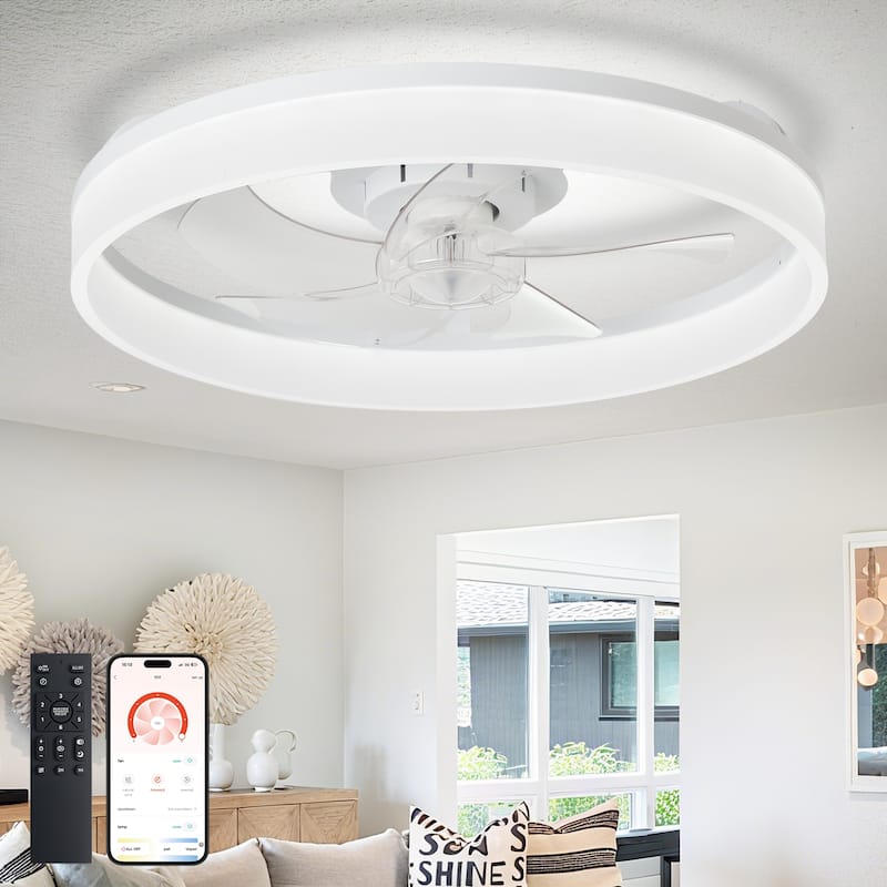 Ceiling Fan with Light: Low Profile, App Remote Control, 6-Speed, 3 CCT, Quiet DC Motor, Dimmable LED, 20" /16"