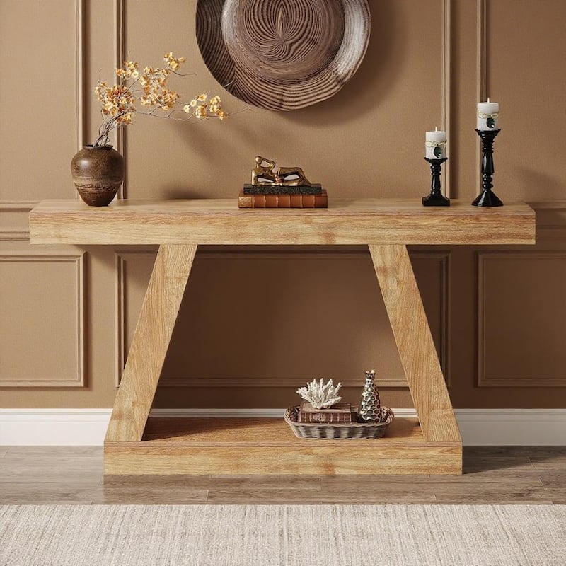 MDF Console Table with Farmhouse Rustic Style abd Storage - 55.12"W x 11.81"D x 31.5"H