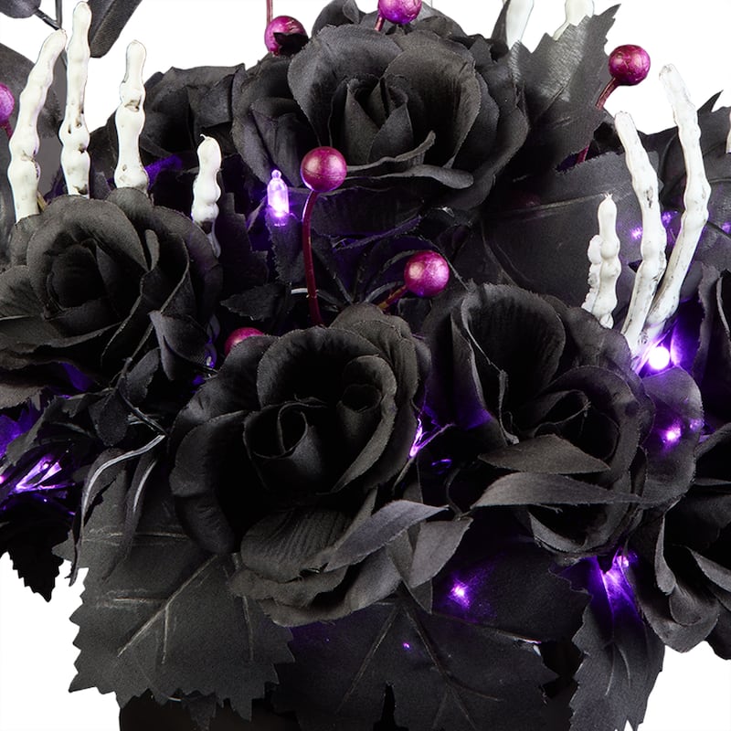 National Tree Company 19" Artificial Bad to the Bone Halloween Centerpiece, 30 Purple LED Lights - 19 in