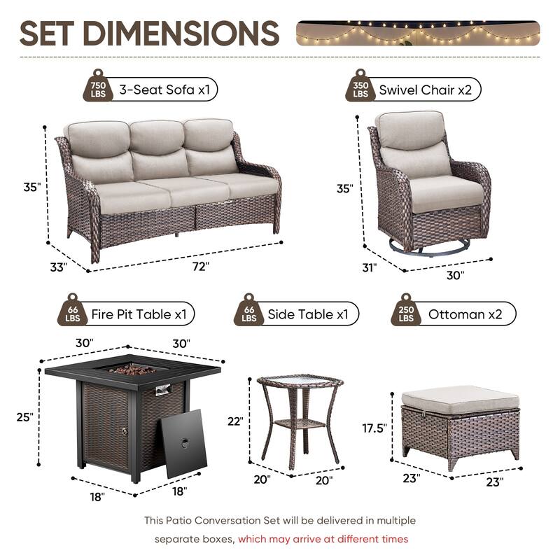 Pocassy 30 In Outdoor Propane Fire Pit Table with Patio Conversation Sets