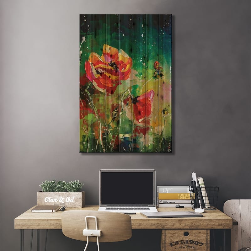 Red Poppies II Print On Wood by KuptsovaArt - Multi-Color