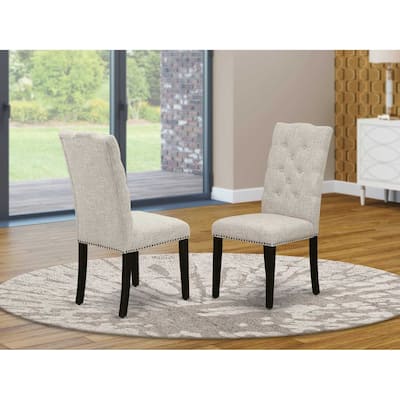 Modern Parsons Dining Chairs - Set of 2 - Elegant Button Tufted Fabric Chairs - Dark Khaki Linen Finish