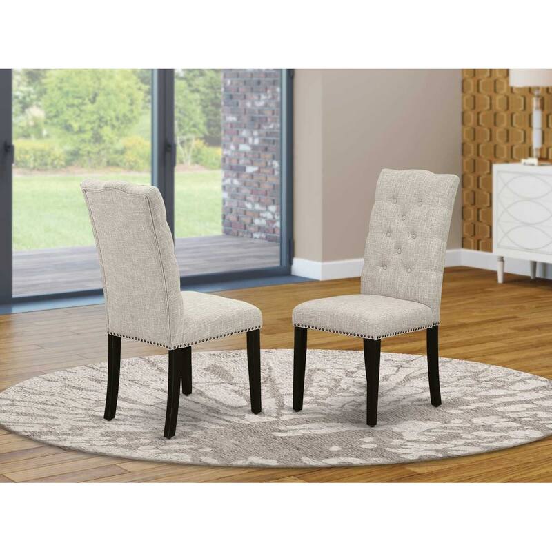 Modern Parsons Dining Chairs - Set of 2 - Elegant Button Tufted Fabric Chairs - Dark Khaki Linen Finish