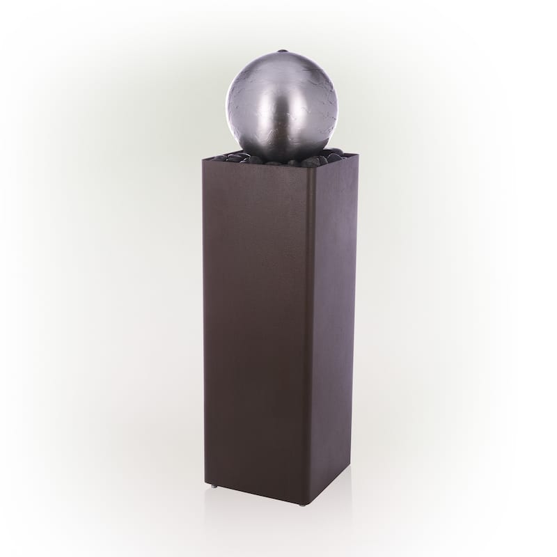 Alpine Corporation 37 Indoor/Outdoor Modern Metal Orb Water Fountain with River Rock Stones Soothing Floor Water Features