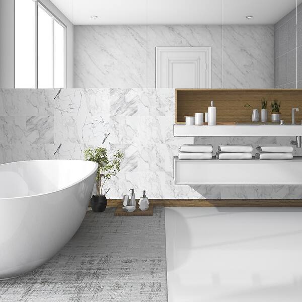 Walplus Bathroom Kitchen Marble Wall Tile Stickers Peel And Stick Mix 24pcs 4 X4 Overstock 31665077