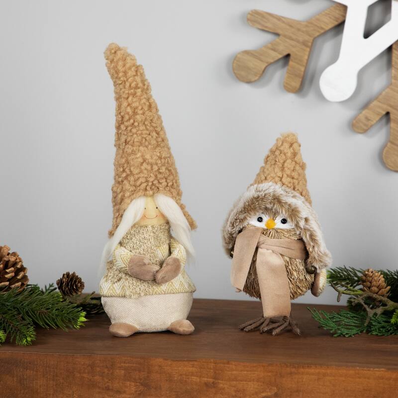 Woodland Bird in Winter Hat Christmas Figurine - 8"
