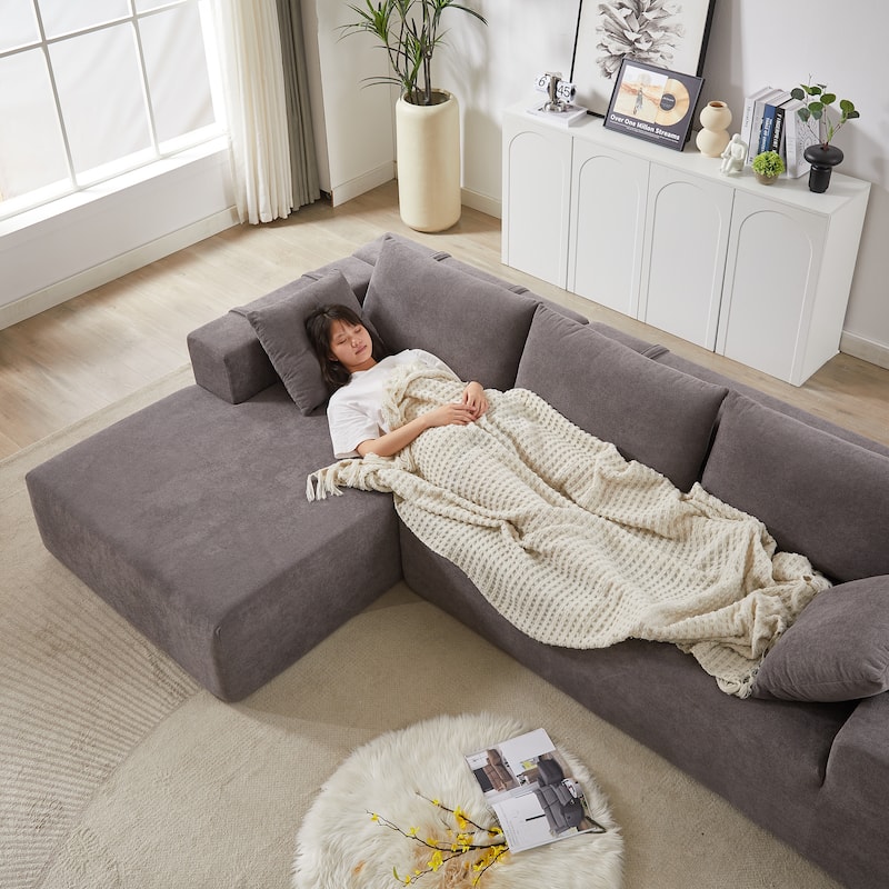 Modern Upholstered Sectional Sofa Couch Set, 108" L Shaped Sectional Sofa Set With 6 Pillows for Living Room and Bedroom