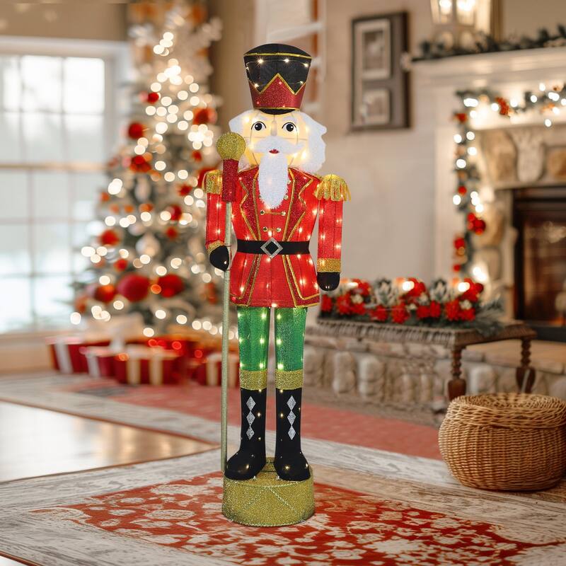 VEIKOUS 5.9FT Lighted Nutcracker Soldier Sign, LED Christmas Yard Decoration with 100 Warm White Lights