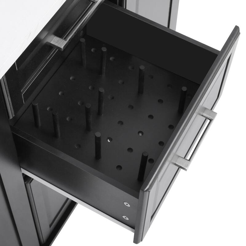 50.7" Kitchen Island with Drop Leaf, Pull Out Cabinet Organizer, Rolling Wheels, Trash Bin and 2 Drawers