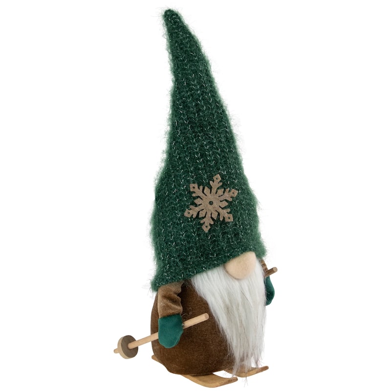 12.5" Skiing Gnome with Green Knit Hat Christmas Decoration