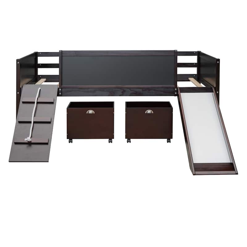 Merax Twin size Loft Bed Wood Bed with Two Storage Boxes