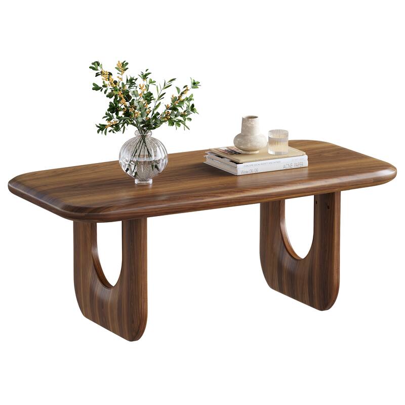 Farmhouse Coffee Table, 47 Inches Wooden Rectangular Center Tables with Rounded Corners