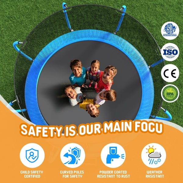 slide 2 of 9, Trampoline Outside Safety Net With Basketaball Hoop Kids