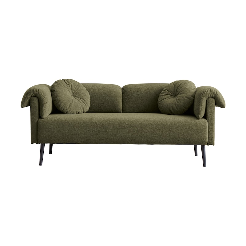 Chic Lamb Wool Sofa - Compact with Decorative Pillows