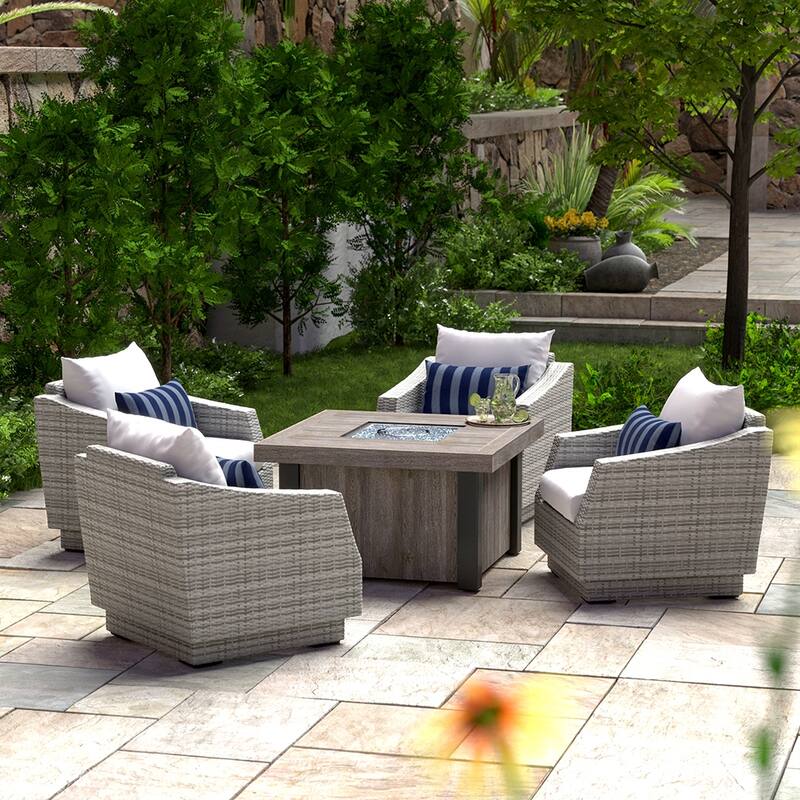 Cannes 5 Piece Sunbrella Outdoor Patio Fire Chat Set