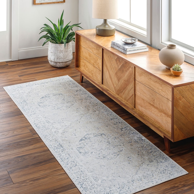 Livabliss Lillian Machine Washable Vintage Area Rug - 7'10" x 10'2" - Faded Beige