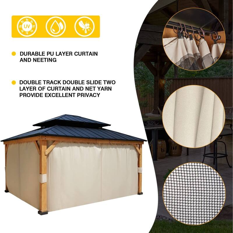 Cedar Wood Gazebo for Outdoors - Hardtop Waterproof Backyard Pergola, Natural Wood Patio Cover with Easy Assembly
