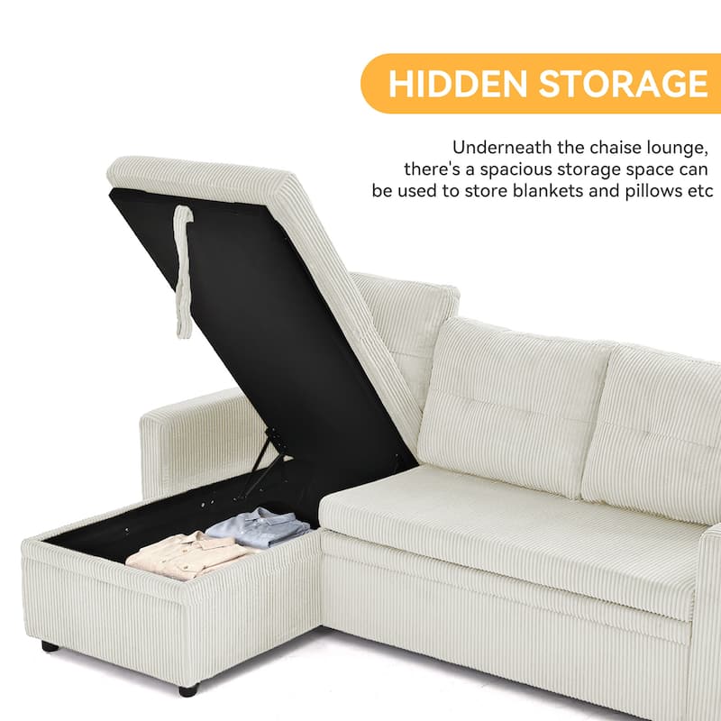 Modern Pull Out Sectional Sofa Bed Couch with Storage Chaise for Living Room