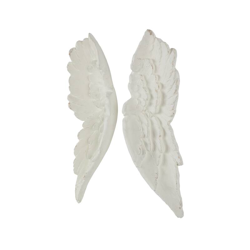 White Magnesium Oxide Carved Wings Bird Home Wall Decor (Set of 2)