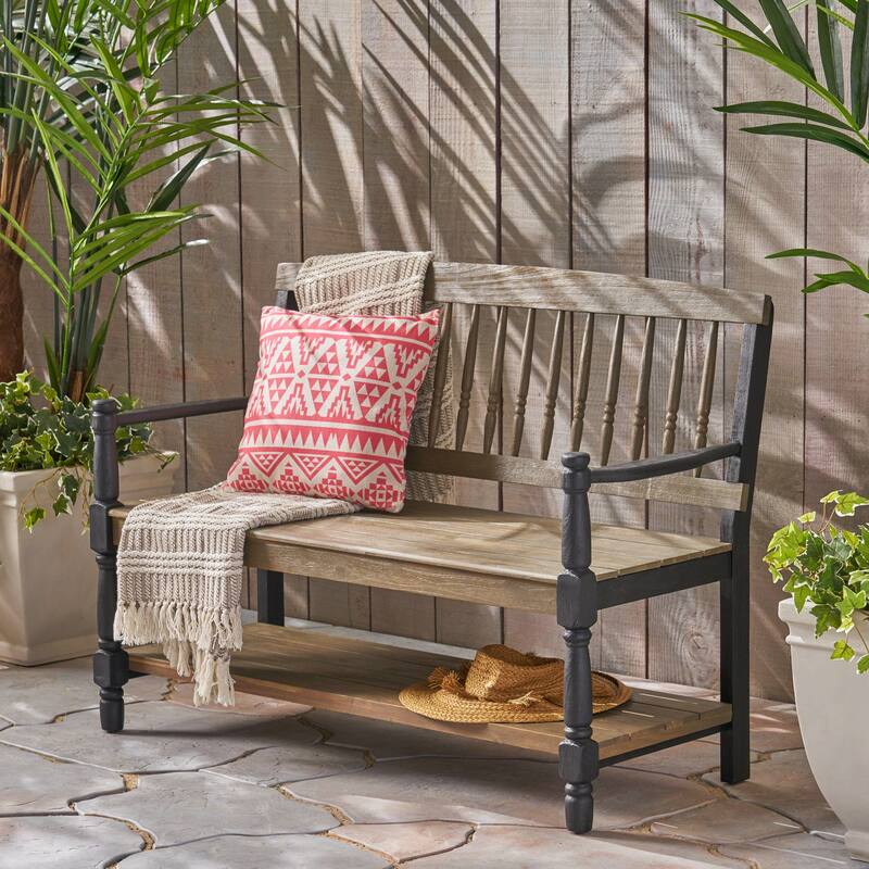 Lennon Acacia Wood Bench with Shelf by Christopher Knight Home