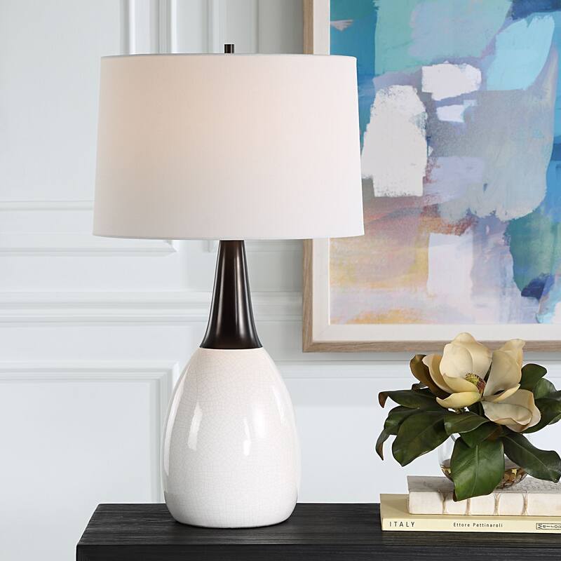 Crackled Table Lamp with Tapered Shade - 30.5" - White and Black