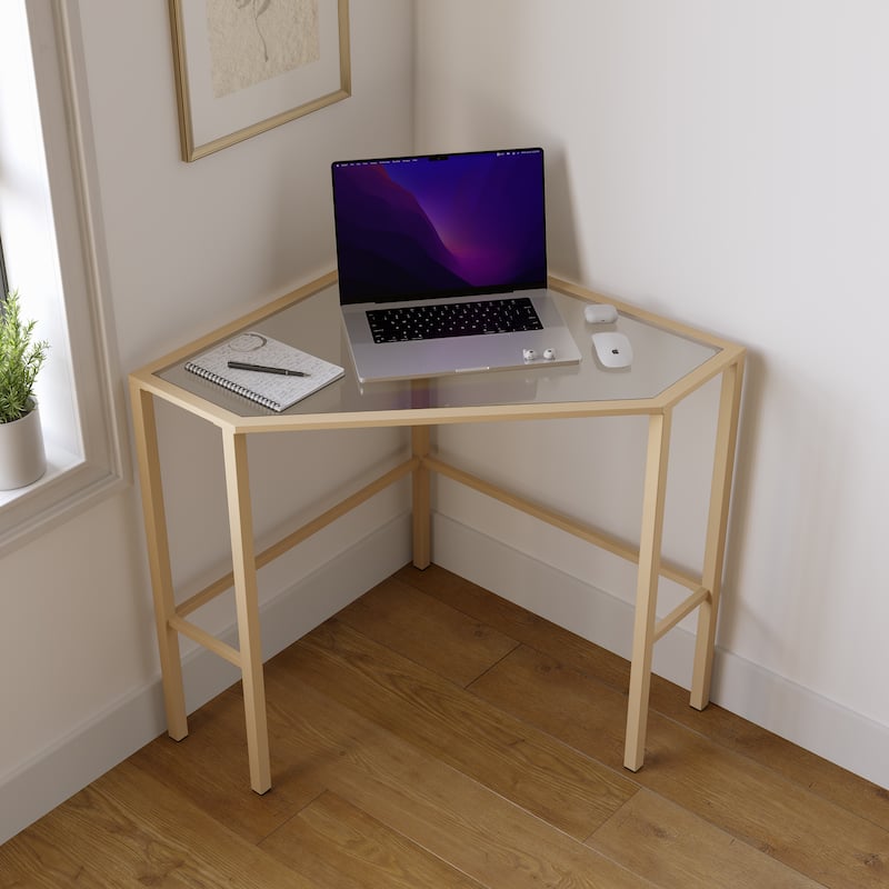SEI Furniture Kemble Metal/Glass Corner Desk - Soft Gold