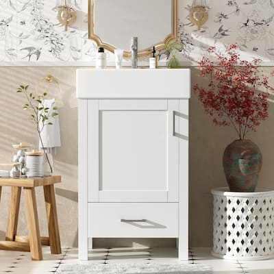 20.28'' Black Modern Bathroom Vanity with Ceramic Sink, Solid Wood Frame and Drawer