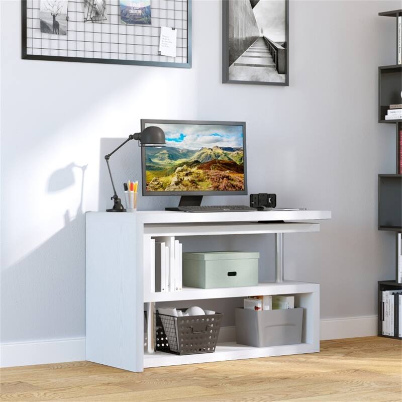 White Honeycomb Board and Stainless-Steel L-Shaped Computer Desk 360 Rotating