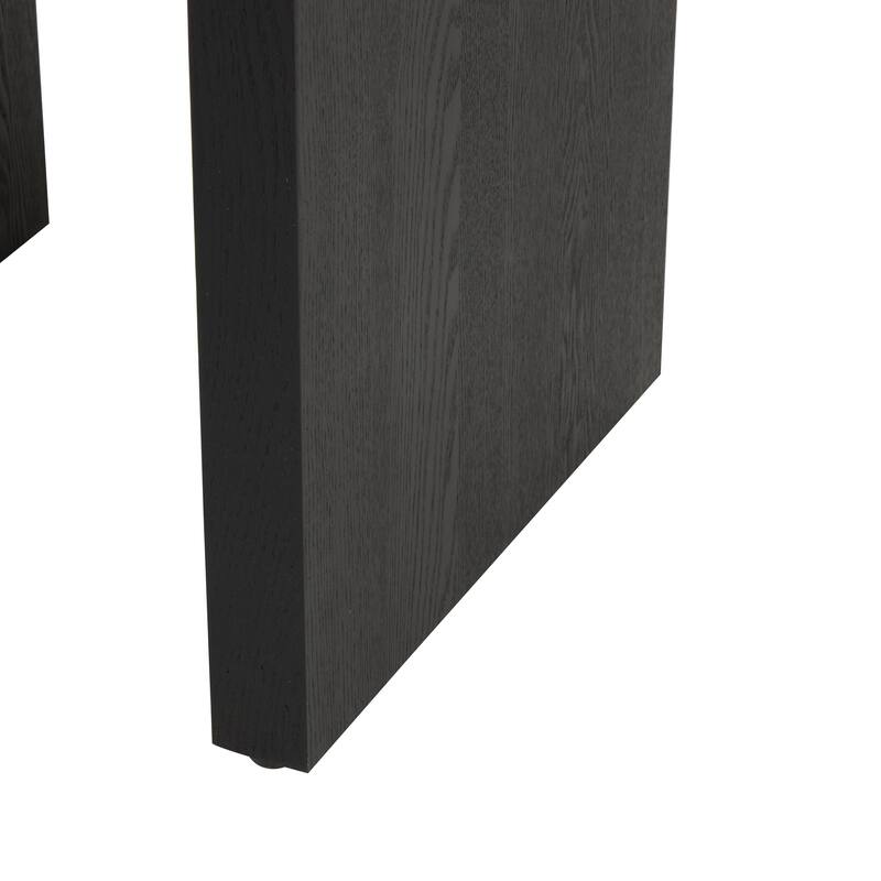 Black Wood Art Deco Arched Cutout Living Room Console Table with White Marble Tabletop