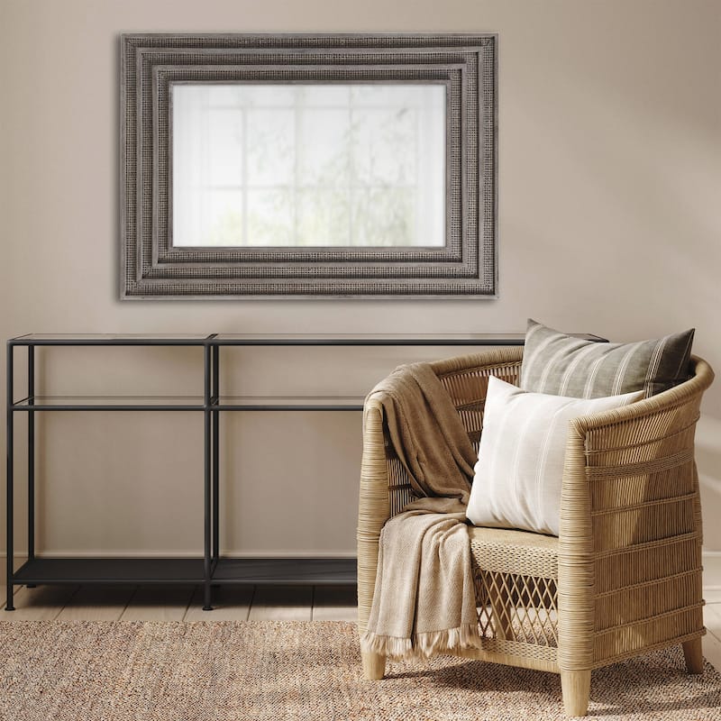 Rectangular Wood and Rattan Mirror Gray