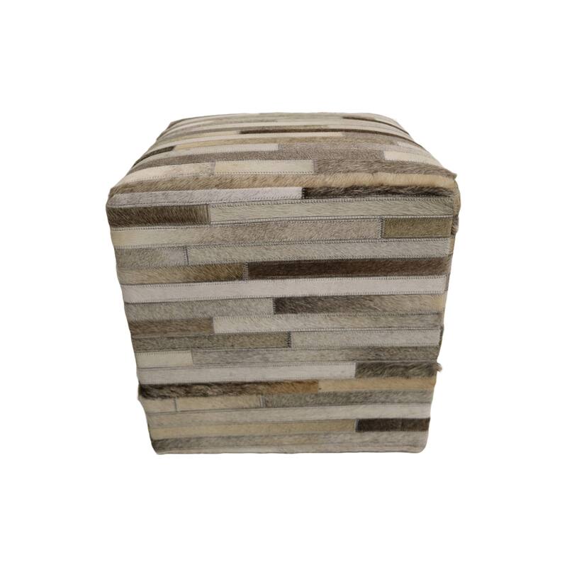 Home&Manor Palencia 16" Cowhide Leather Cube Pouf