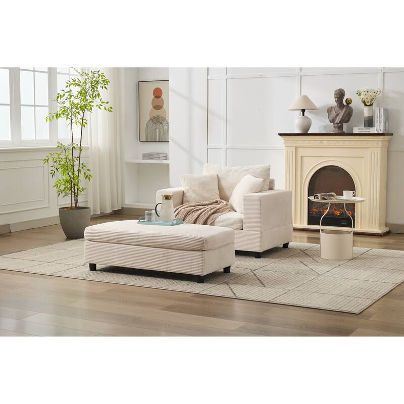 Upholstered Chaise Lounge Chair with Removable Ottoman, Accent Sofa Bed Sleeper Couch Bed, Armchair with Lumbar Pillows